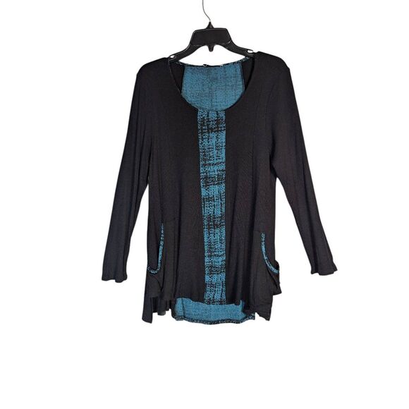 Inside Out brand teal & black colorblock waffleknit Randy tunic top XXL - Picture 2 of 6